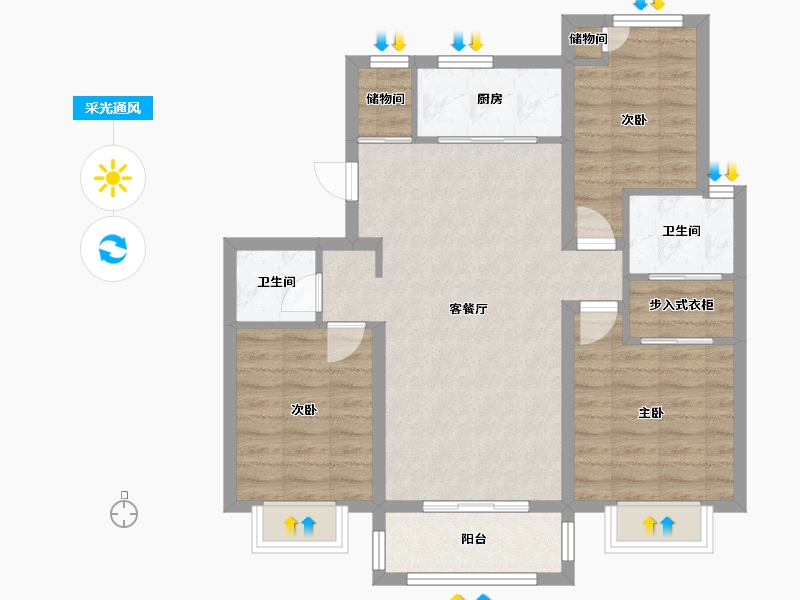 天津-天津市-美的旭辉翰悦府翰悦园18号楼,翰悦园19号楼,翰悦园30号楼建面115m²-83.45-户型库-采光通风