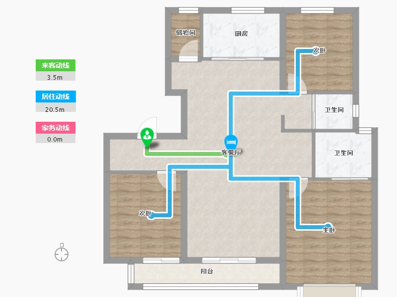 天津-天津市-美的旭辉翰悦府翰悦园17号楼,翰悦园20号楼,翰悦园28号楼建面125m²-95.70-户型库-动静线