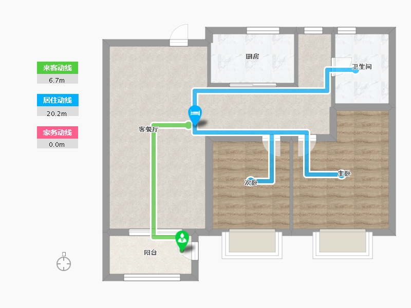 天津-天津市-招商公园187213号楼,竹溪园1栋,竹溪园2栋建面87m²-69.60-户型库-动静线