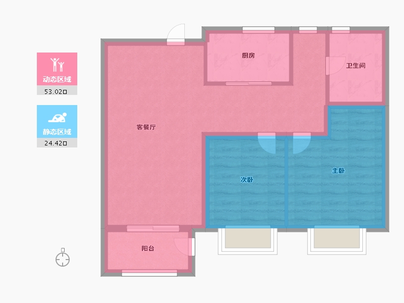 天津-天津市-招商公园187213号楼,竹溪园1栋,竹溪园2栋建面87m²-69.60-户型库-动静分区