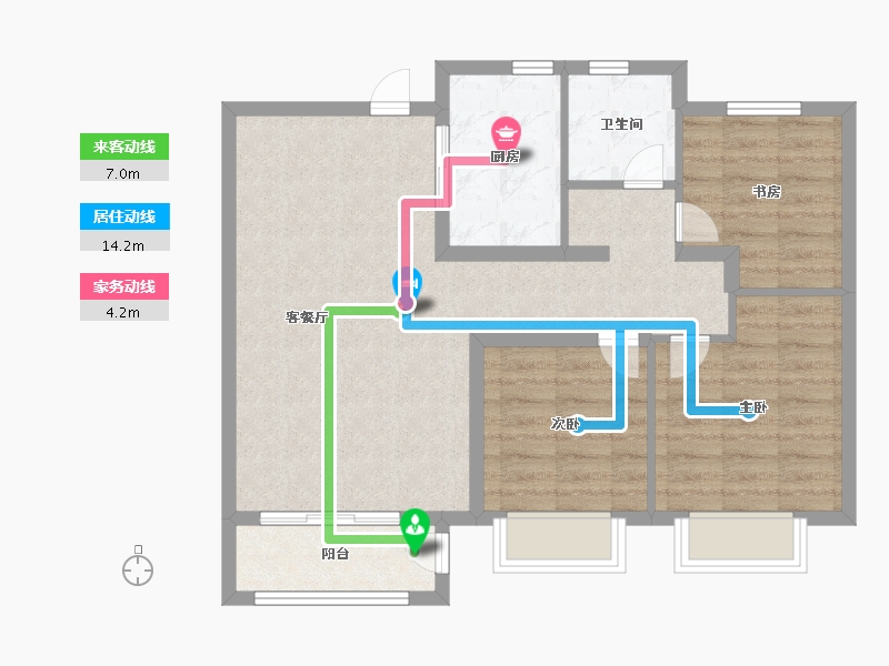 天津-天津市-招商公园187212号楼,13号楼建面97m²-77.60-户型库-动静线