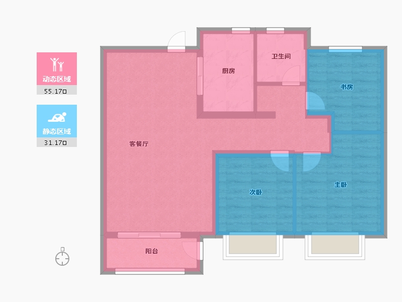 天津-天津市-招商公园187212号楼,13号楼建面97m²-77.60-户型库-动静分区