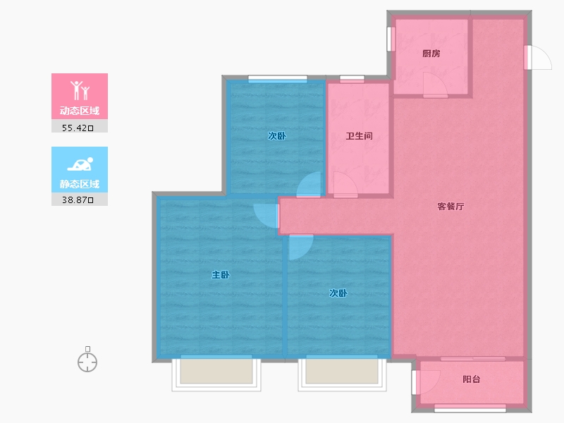 天津-天津市-招商公园187213号楼,竹溪园1栋,竹溪园2栋建面108m²-86.40-户型库-动静分区