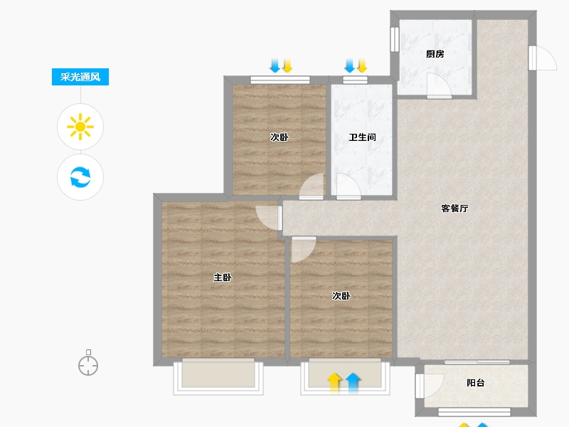 天津-天津市-招商公园187213号楼,竹溪园1栋,竹溪园2栋建面108m²-86.40-户型库-采光通风