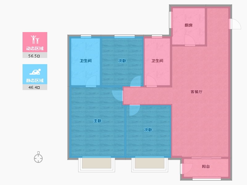 天津-天津市-招商公园187212号楼,13号楼建面118m²-94.40-户型库-动静分区