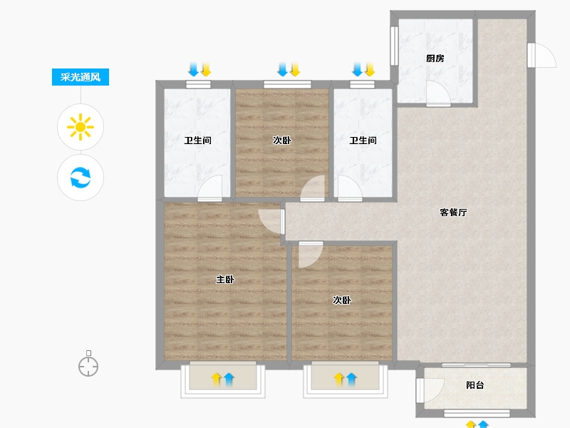 天津-天津市-招商公园187212号楼,13号楼建面118m²-94.40-户型库-采光通风