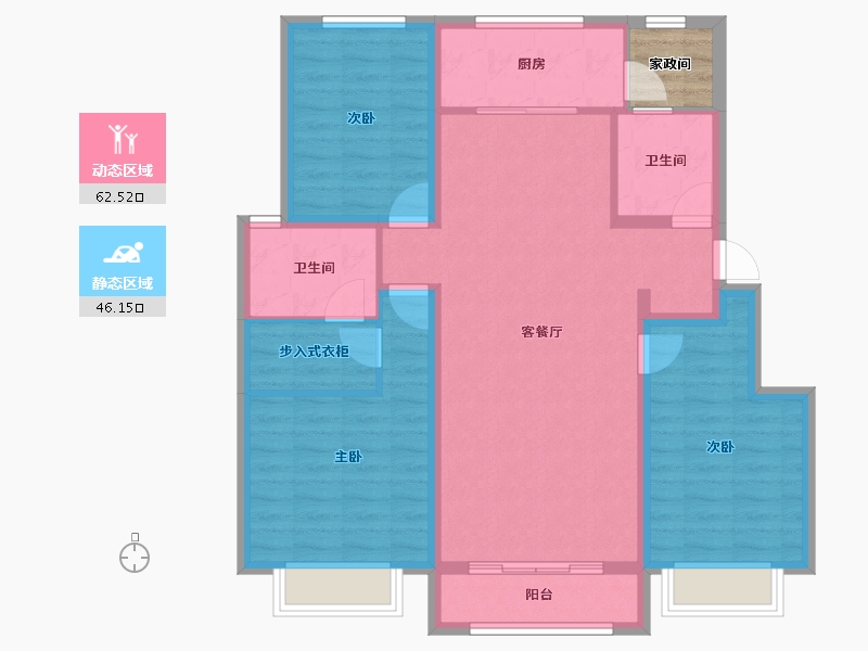 天津-天津市-中北祥云建面133㎡-100.11-户型库-动静分区