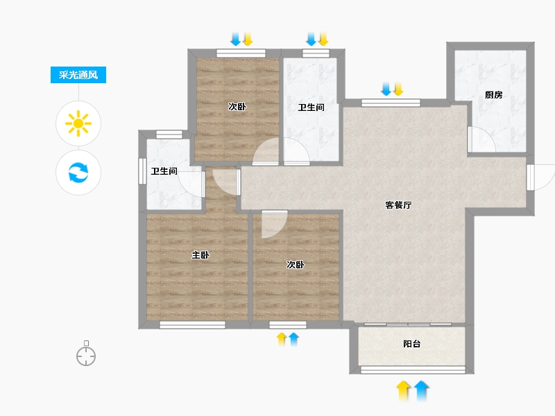 天津-天津市-天房璟悦府盛庭名景花园10号楼,盛庭名景花园6号楼,盛庭名景花园7号楼建面111m²-78.68-户型库-采光通风