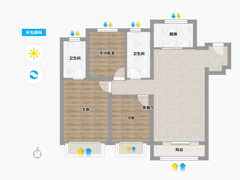 天津-天津市-龙洲道188号南区2号楼,南区3号楼,南区4号楼建面122m²-79.91-户型库-采光通风