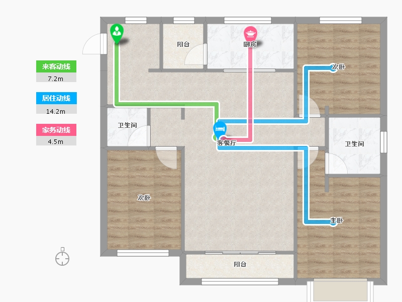 天津-天津市-大运河府依潞花园3号楼,依潞花园19号楼建面134m²-90.44-户型库-动静线