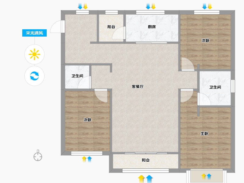 天津-天津市-大运河府依潞花园3号楼,依潞花园19号楼建面134m²-90.44-户型库-采光通风