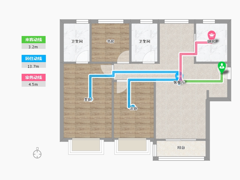 天津-天津市-中储城邦文潼花园8号楼,建面115m²-76.19-户型库-动静线