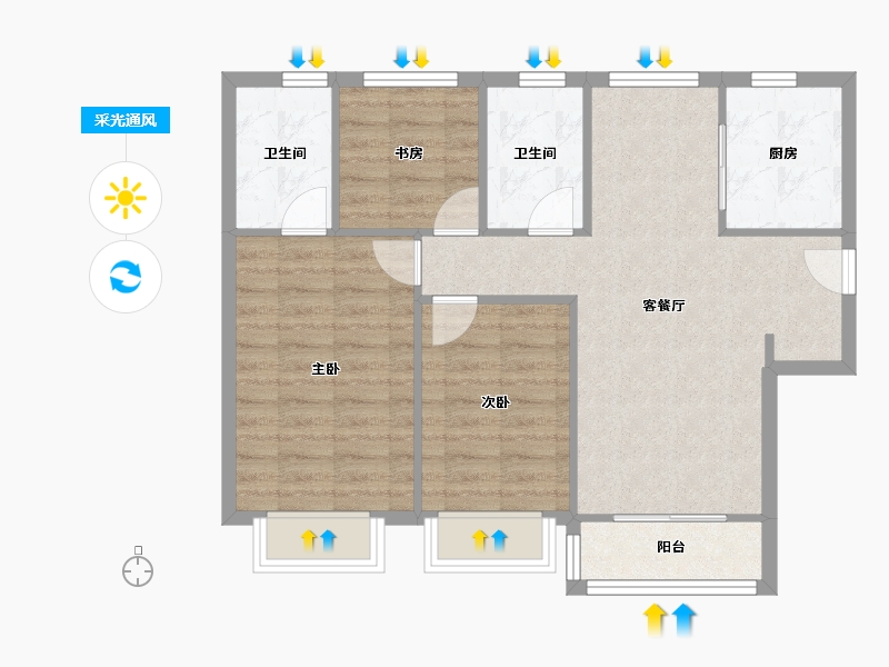 天津-天津市-中储城邦文潼花园8号楼,建面115m²-76.19-户型库-采光通风