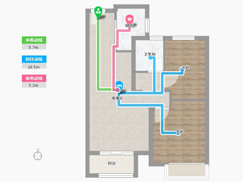 天津-天津市-中梁津门首府2号楼,20号楼,良贤苑2号楼建面77m²-61.60-户型库-动静线