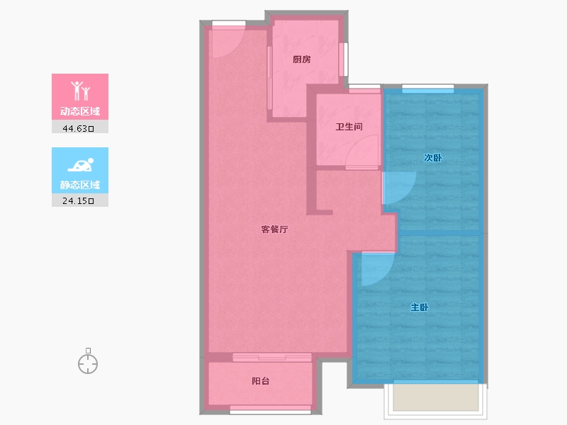 天津-天津市-中梁津门首府2号楼,20号楼,良贤苑2号楼建面77m²-61.60-户型库-动静分区