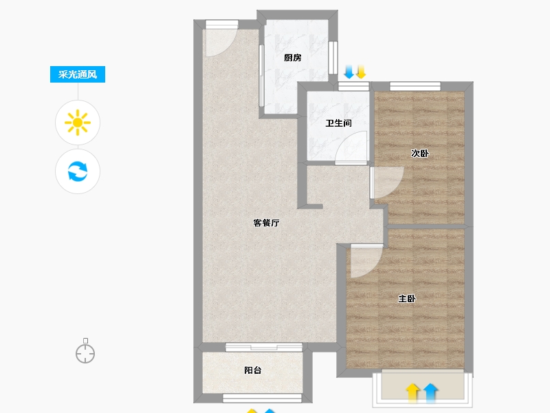 天津-天津市-中梁津门首府2号楼,20号楼,良贤苑2号楼建面77m²-61.60-户型库-采光通风