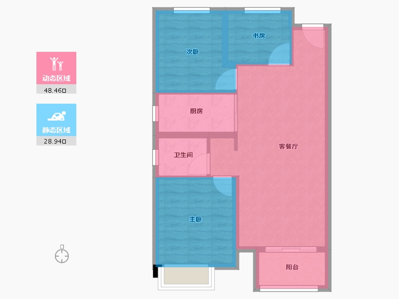 天津-天津市-中梁津门首府1号楼,2号楼,3号楼,20号楼,22号楼,良贤苑2号楼,良贤苑-69.60-户型库-动静分区