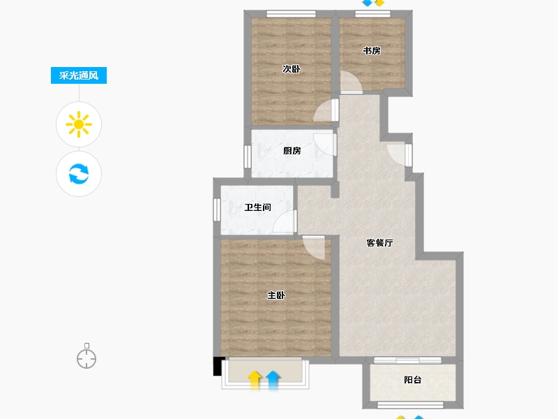 天津-天津市-中梁津门首府良贤苑12号楼,良贤苑14号楼建面87m²-69.60-户型库-采光通风