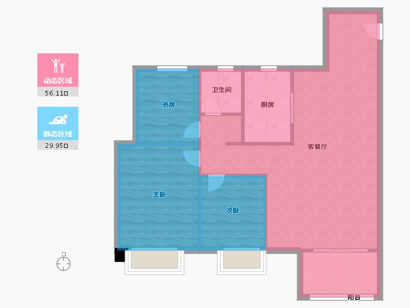 天津-天津市-中梁津门首府1号楼,22号楼,良贤苑1号楼,良贤苑22号楼建面98m²-78.40-户型库-动静分区