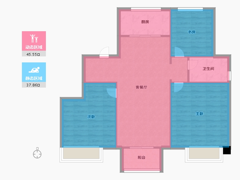 天津-天津市-中梁津门首府5号楼,良贤苑8号楼,良贤苑6号楼建面95m²-76.00-户型库-动静分区