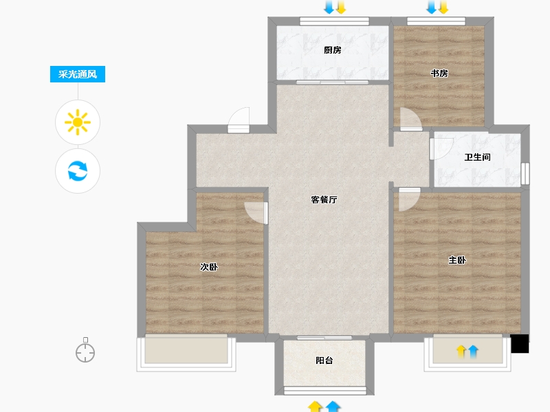 天津-天津市-中梁津门首府5号楼,良贤苑8号楼,良贤苑6号楼建面95m²-76.00-户型库-采光通风