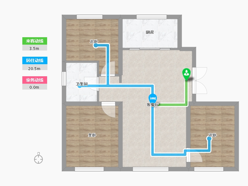 天津-天津市-盛耀悦公馆辰耀花园1号楼,辰耀花园7号楼,辰耀花园2号楼,辰耀花园3号楼建面95m²-76.00-户型库-动静线