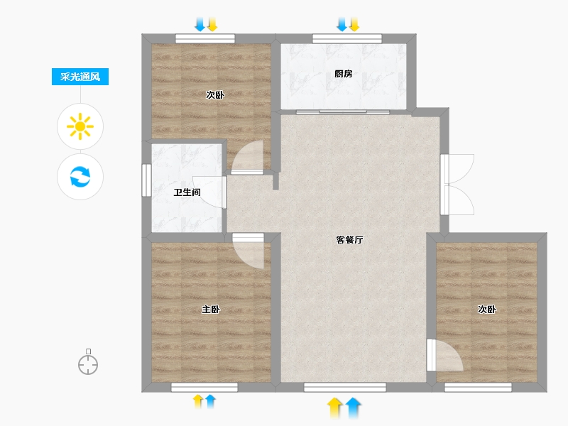 天津-天津市-盛耀悦公馆辰耀花园1号楼,辰耀花园7号楼,辰耀花园2号楼,辰耀花园3号楼建面95m²-76.00-户型库-采光通风