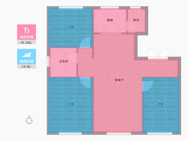 天津-天津市-盛耀悦公馆辰耀花园4号楼,辰耀花园5号楼建面100m²-72.75-户型库-动静分区