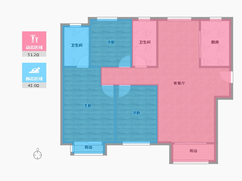 天津-天津市-路劲隽澜湾3号楼,5号楼,19号楼,20号楼建面130m²-86.07-户型库-动静分区