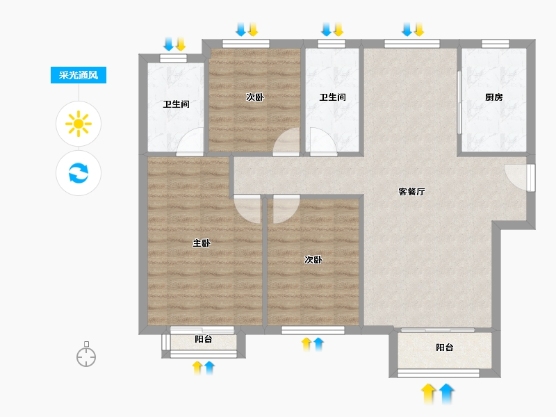 天津-天津市-路劲隽澜湾3号楼,5号楼,19号楼,20号楼建面130m²-86.07-户型库-采光通风