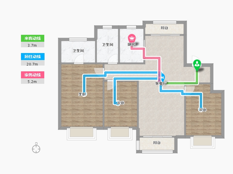 天津-天津市-路劲隽澜湾4号楼,6号楼,建面128m²-96.24-户型库-动静线