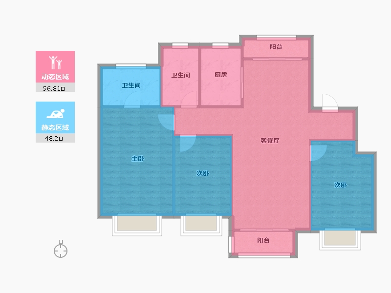 天津-天津市-路劲隽澜湾4号楼,6号楼,建面128m²-96.24-户型库-动静分区