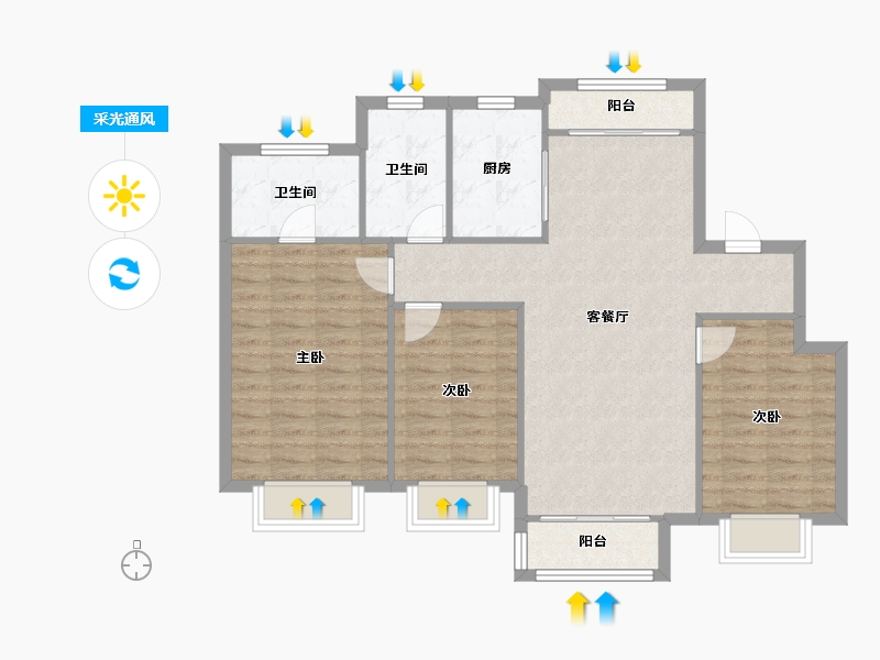 天津-天津市-路劲隽澜湾4号楼,6号楼,建面128m²-96.24-户型库-采光通风