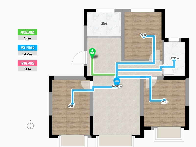 天津-天津市-阳光城翡丽公园18号楼,19号楼,建面100m²-66.60-户型库-动静线