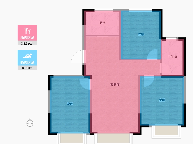 天津-天津市-阳光城翡丽公园18号楼,19号楼,建面100m²-66.60-户型库-动静分区