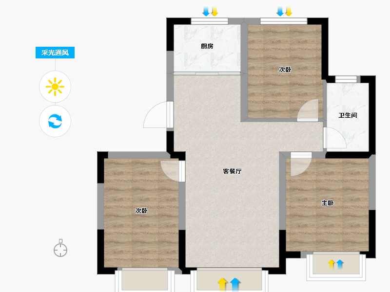 天津-天津市-阳光城翡丽公园18号楼,19号楼,建面100m²-66.60-户型库-采光通风