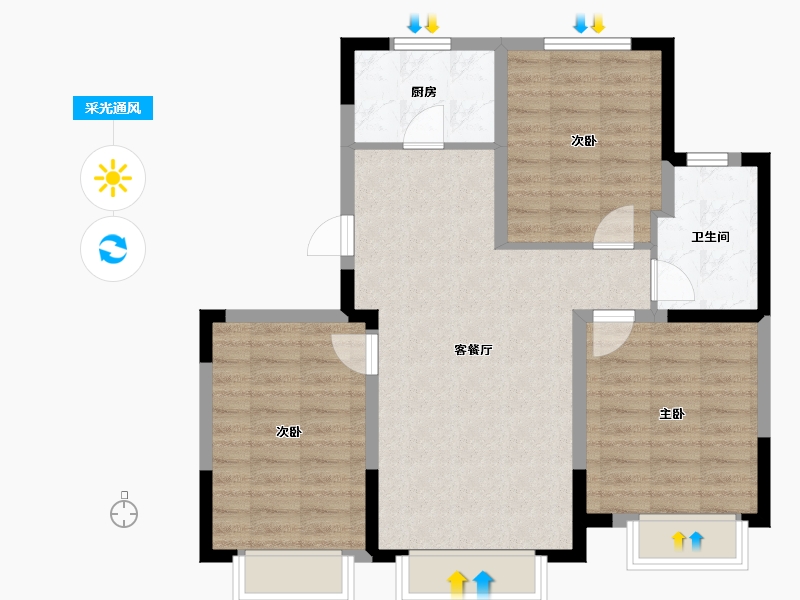 天津-天津市-阳光城翡丽公园6号楼,7号楼,10号楼,11号楼建面96m²-76.81-户型库-采光通风