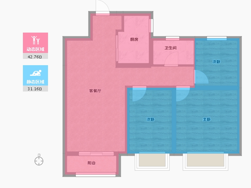 天津-天津市-华润昆仑御辰美佳苑8号楼,辰美佳苑9号楼建面105m²-65.16-户型库-动静分区