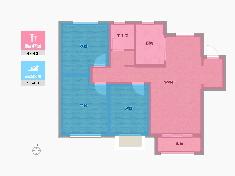 天津-天津市-华润昆仑御辰美佳苑8号楼,辰美佳苑9号楼建面108m²-67.48-户型库-动静分区