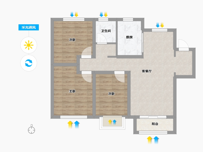 天津-天津市-华润昆仑御辰美佳苑8号楼,辰美佳苑9号楼建面108m²-67.48-户型库-采光通风