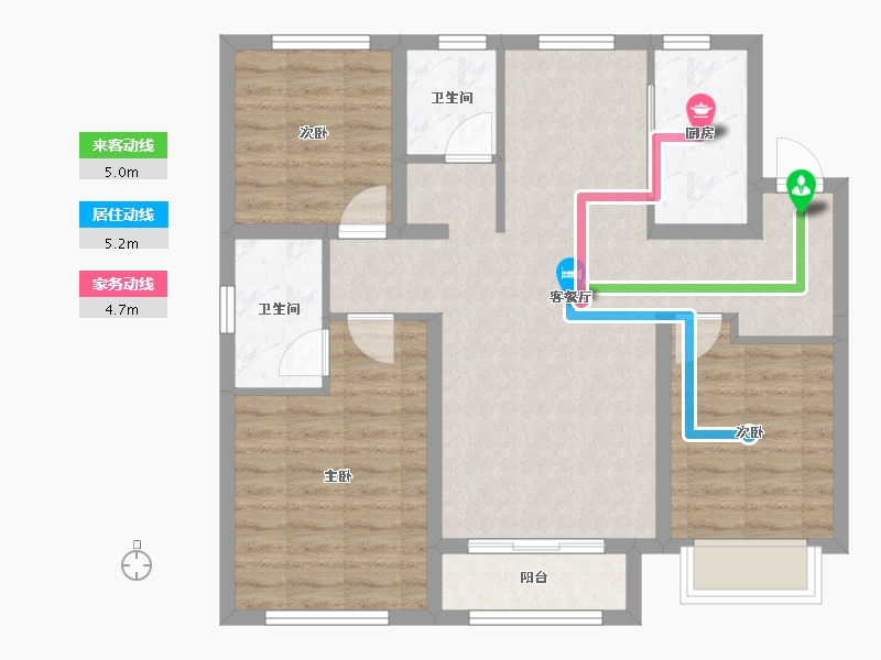 天津-天津市-华润昆仑御辰美佳苑7号楼,辰美佳苑10号楼建面120m²-82.01-户型库-动静线