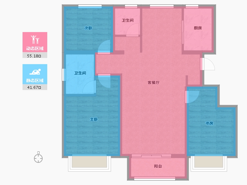 天津-天津市-华润昆仑御辰美佳苑1号楼,辰美佳苑2号楼建面122m²-86.49-户型库-动静分区