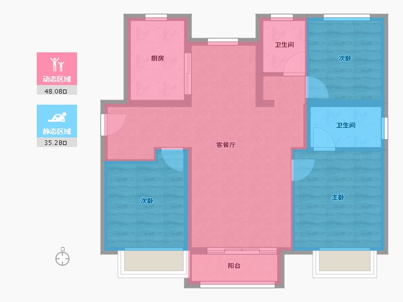 天津-天津市-远洋未来城冬博苑9号楼,冬博苑12号楼,沁雅苑5号楼建面115m²-74.20-户型库-动静分区