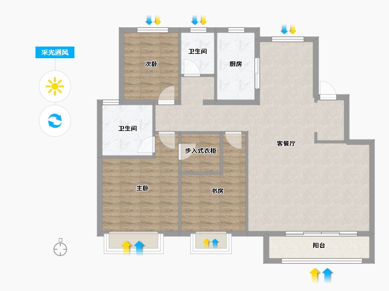 天津-天津市-远洋未来城冬博苑7号楼,沁雅苑1号楼建面105m²-107.99-户型库-采光通风