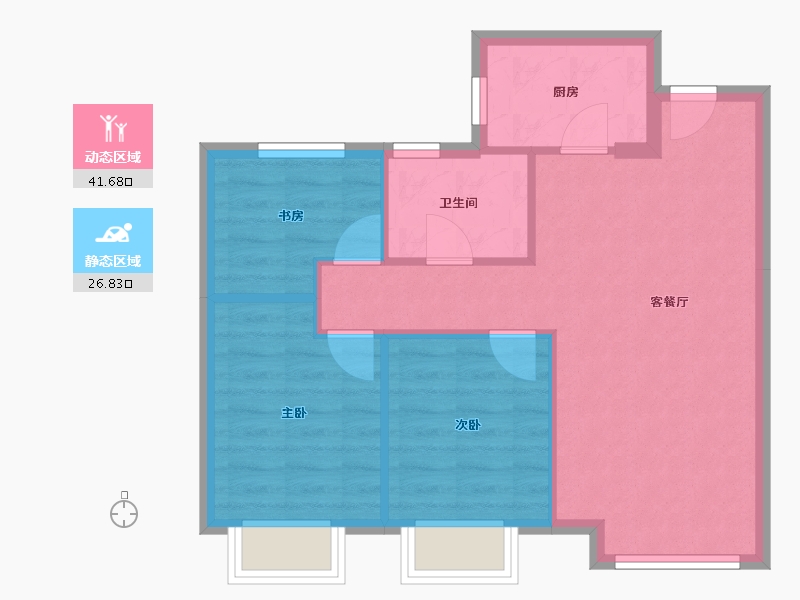 天津-天津市-远洋未来城夏岚苑2号楼,夏岚苑1号楼建面97m²-61.84-户型库-动静分区