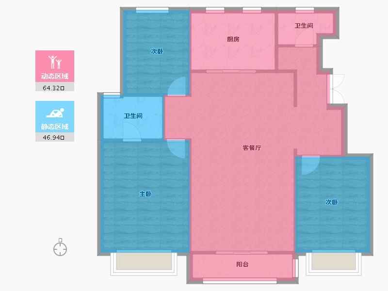 天津-天津市-金地成宁府3号楼,4号楼,5号楼建面131m²-102.52-户型库-动静分区