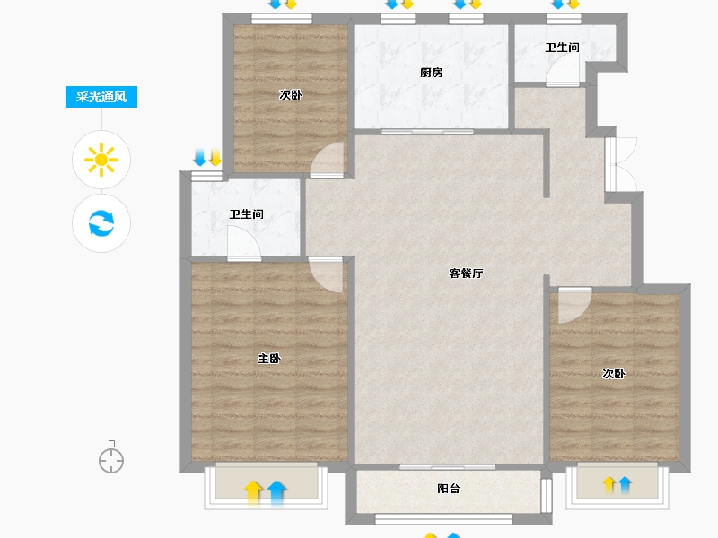 天津-天津市-金地成宁府3号楼,4号楼,5号楼建面131m²-102.52-户型库-采光通风