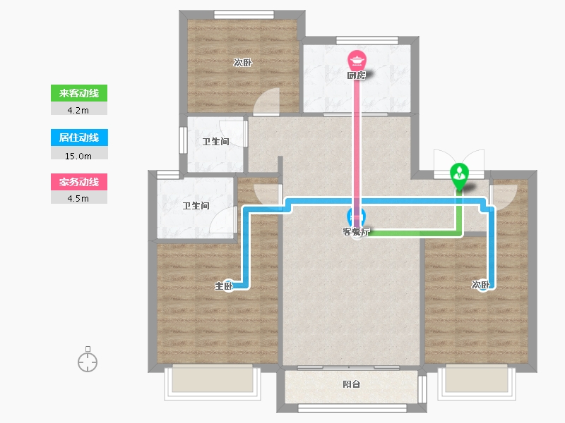 天津-天津市-金地成宁府6号楼,建面129m²-90.46-户型库-动静线