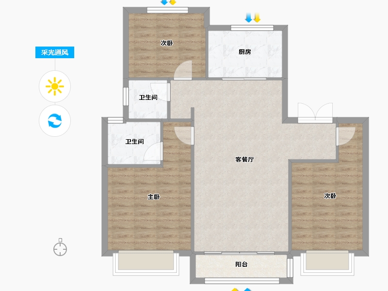 天津-天津市-金地成宁府6号楼,建面129m²-90.46-户型库-采光通风