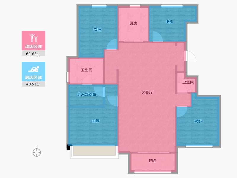 天津-天津市-绿地新里栖湖公馆12栋,7栋建面130m²-101.53-户型库-动静分区